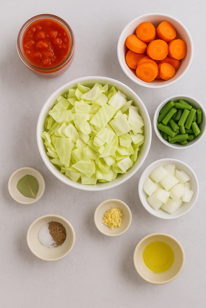 Healthy cabbage soup ingredients