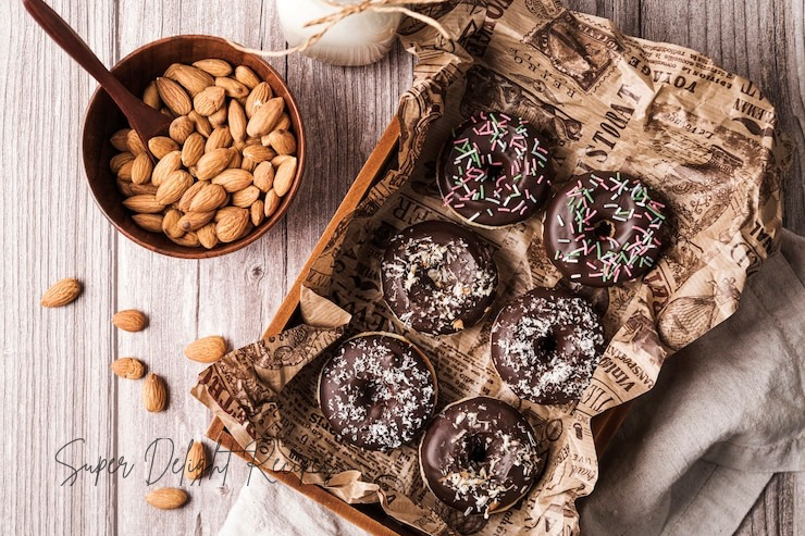 Almond flour keto donuts with chocolate glaze and sprinkles